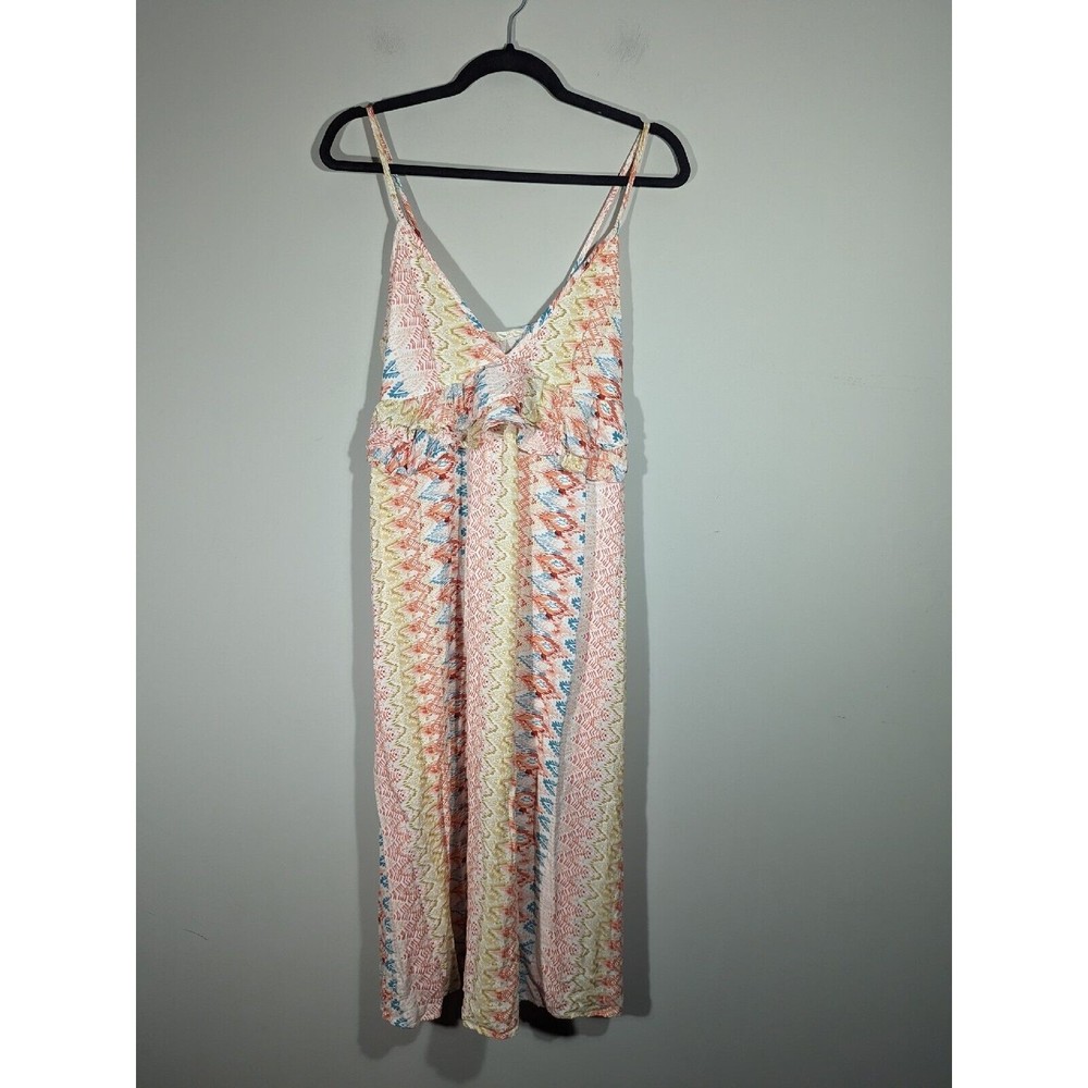 Hummingbird Colorful Abstract Print Ruffle Midi Sleeveless Dress Women Size M